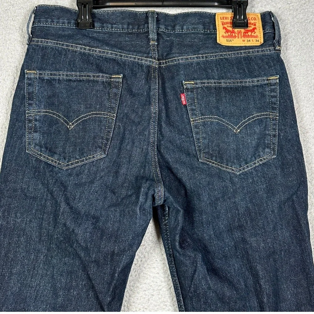Levis 514 Jeans Mens 34X34 Blue Straight Fit Dark Wash 5 Pocket Red Tab Denim